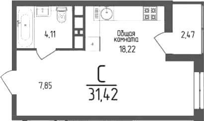 Планировка — Кумир, Студия, 30 м²