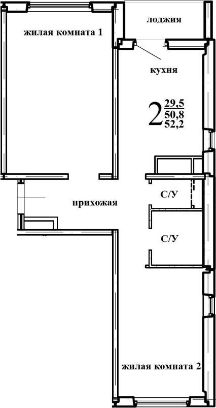 Планировка — Левенцовка парк, 1-комн., 52 м²