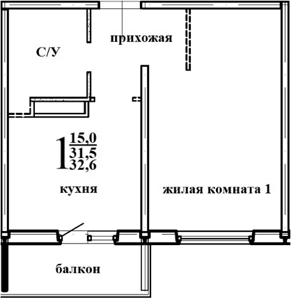 Планировка — Левенцовка парк, 1-комн., 33 м²