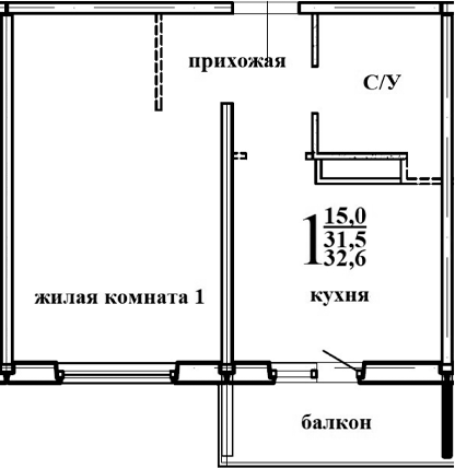 Планировка — Левенцовка парк, 1-комн., 33 м²