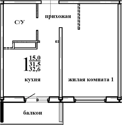 Планировка — Левенцовка парк, 1-комн., 33 м²
