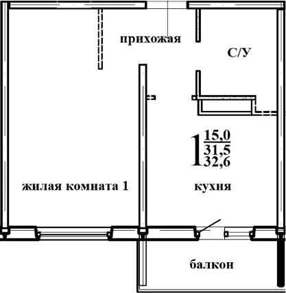 Планировка — Левенцовка парк, 1-комн., 33 м²