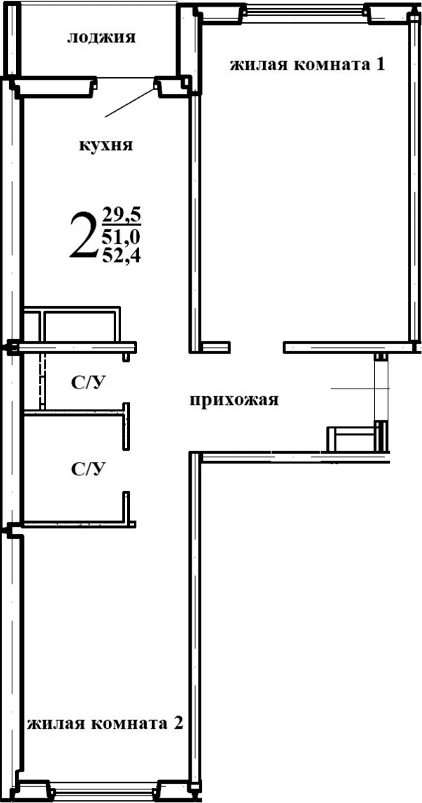 Планировка — Левенцовка парк, 1-комн., 52 м²