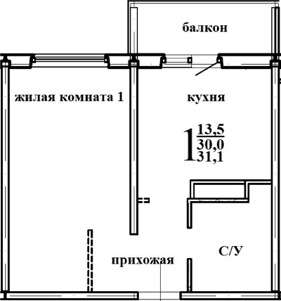 Планировка — Левенцовка парк, 1-комн., 31 м²
