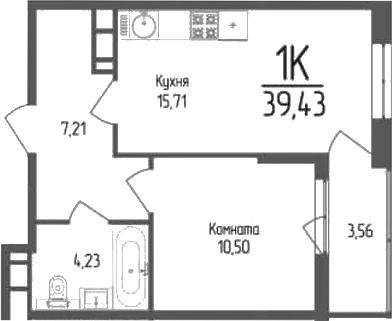 Планировка — Кумир, 1-комн., 38 м²
