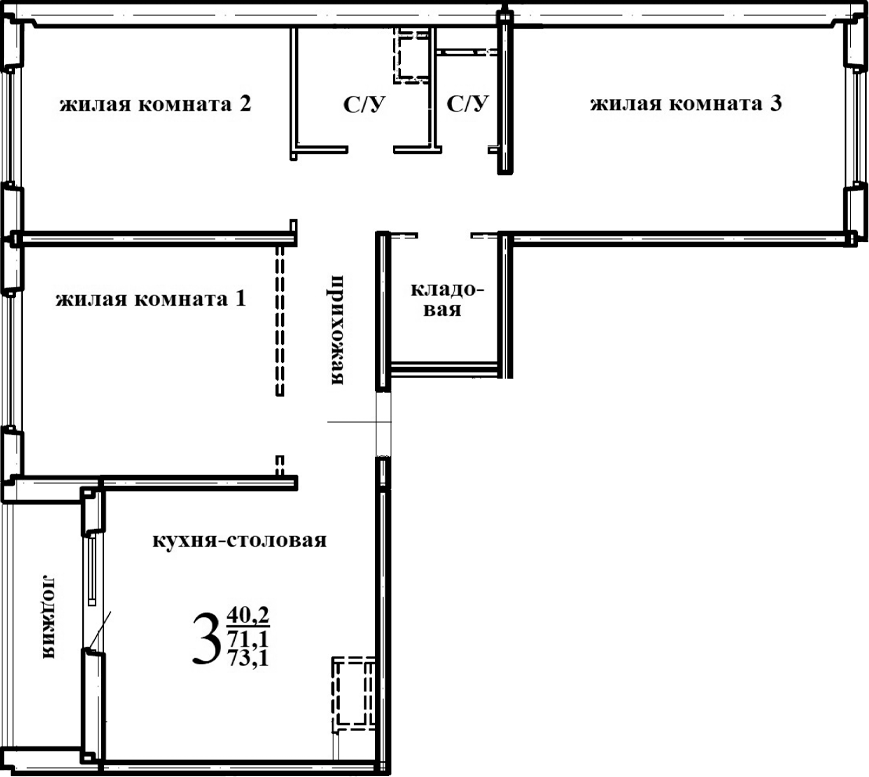 Планировка — Левенцовка парк, 1-комн., 73 м²
