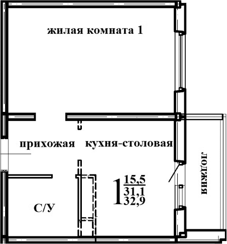 Планировка — Левенцовка парк, 1-комн., 33 м²