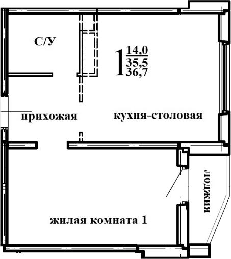 Планировка — Левенцовка парк, 1-комн., 37 м²
