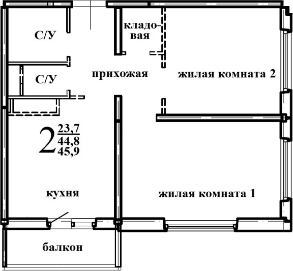 Планировка — Левенцовка парк, 1-комн., 46 м²