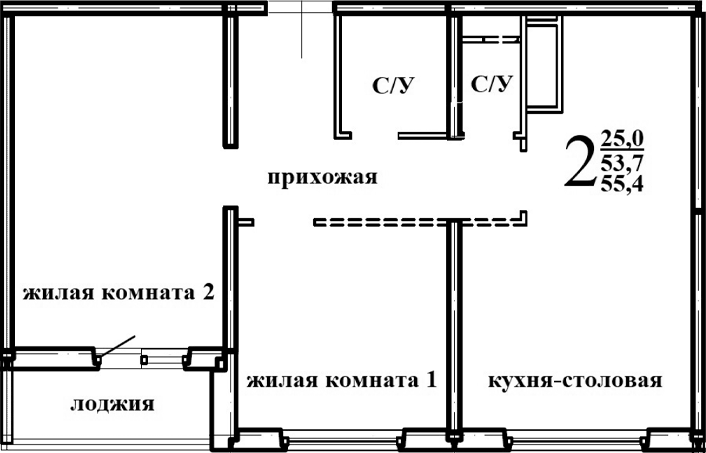 Планировка — Левенцовка парк, 1-комн., 55 м²
