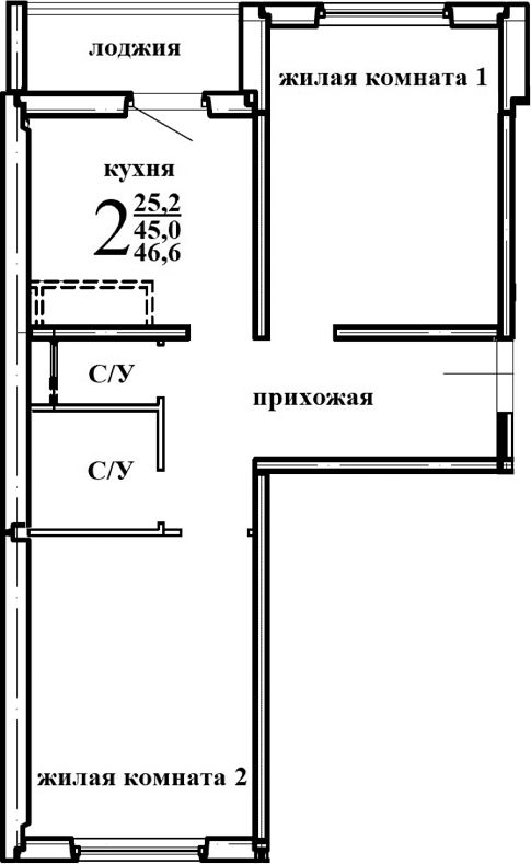 Планировка — Левенцовка парк, 1-комн., 47 м²