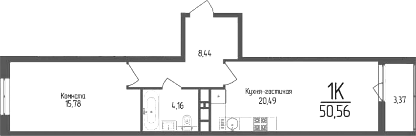 Планировка — Кумир, 1-комн., 49 м²