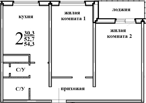 Планировка — Левенцовка парк, 1-комн., 54 м²
