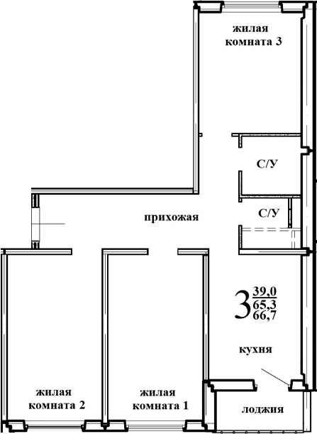 Планировка — Левенцовка парк, 1-комн., 67 м²