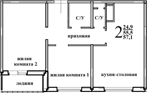 Планировка — Левенцовка парк, 1-комн., 57 м²