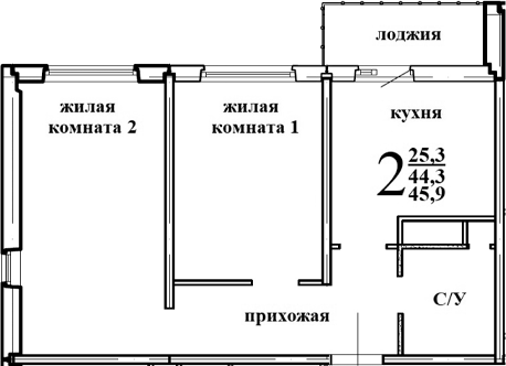 Планировка — Левенцовка парк, 1-комн., 46 м²