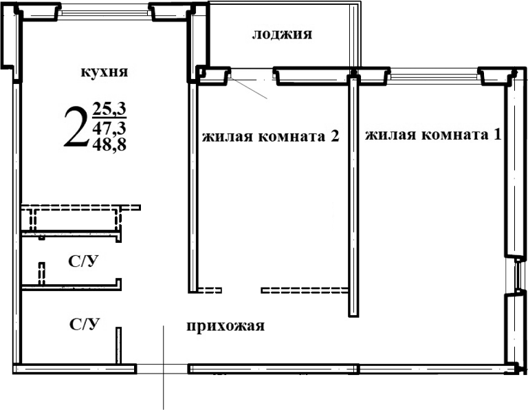 Планировка — Левенцовка парк, 1-комн., 49 м²