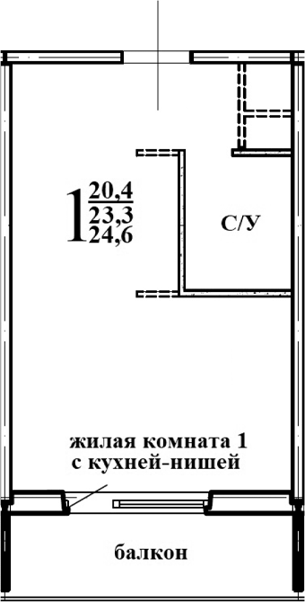 Планировка — Левенцовка парк, 1-комн., 25 м²