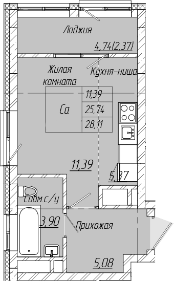 Планировка — Зимний сад, Студия, 26 м²