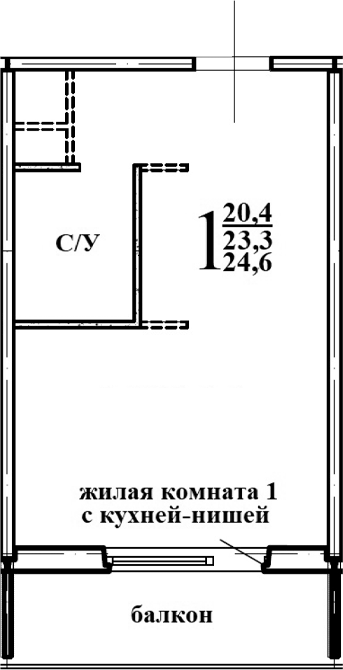 Планировка — Левенцовка парк, 1-комн., 25 м²