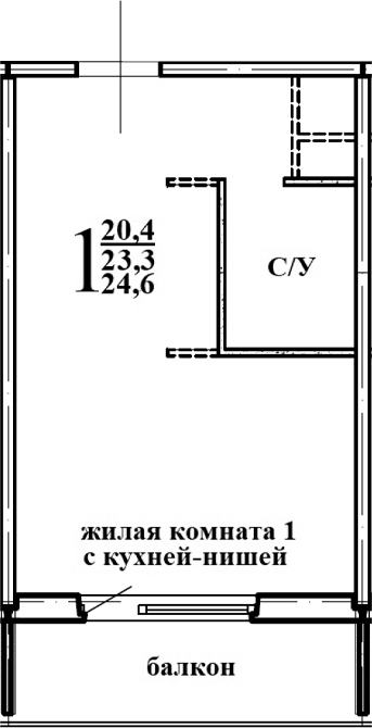 Планировка — Левенцовка парк, 1-комн., 25 м²