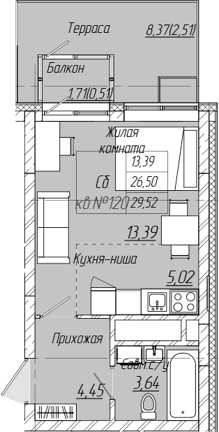 Планировка — Зимний сад, Студия, 27 м²