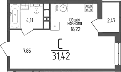 Планировка — Кумир, Студия, 30 м²