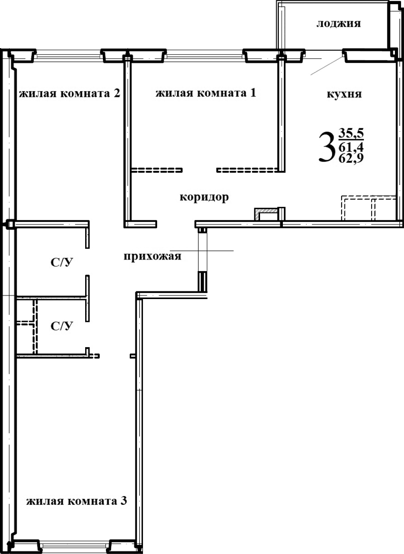 Планировка — Левенцовка парк, 1-комн., 63 м²