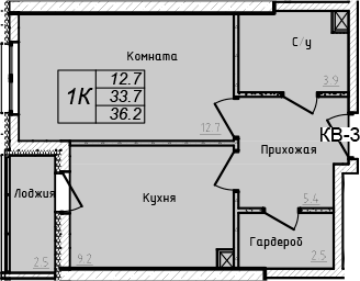 Планировка — Academia, 1-комн., 34 м²