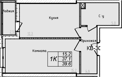 Планировка — Academia, 1-комн., 37 м²