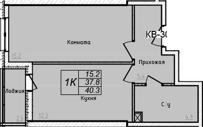 Планировка — Academia, 1-комн., 38 м²