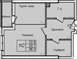 Планировка — Academia, Студия, 34 м²