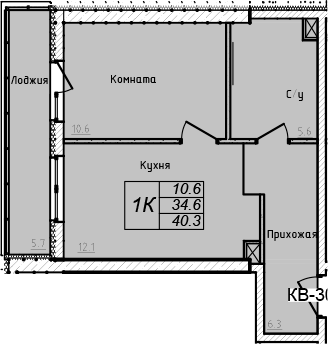 Планировка — Academia, 1-комн., 35 м²