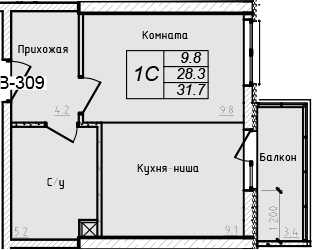 Планировка — Academia, Студия, 28 м²