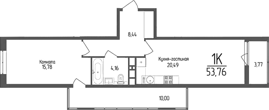 Планировка — Кумир, 1-комн., 49 м²