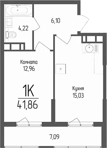 Планировка — Кумир, 1-комн., 38 м²