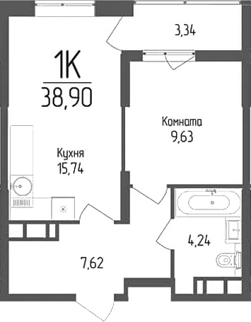 Планировка — Кумир, 1-комн., 37 м²