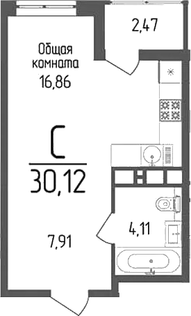 Планировка — Кумир, Студия, 29 м²
