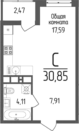 Планировка — Кумир, Студия, 30 м²