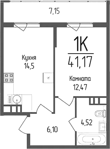 Планировка — Кумир, 1-комн., 38 м²