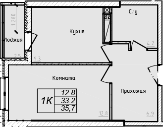 Планировка — Academia, 1-комн., 33 м²