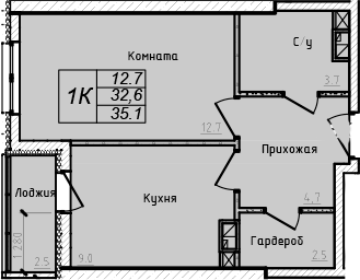 Планировка — Academia, 1-комн., 33 м²