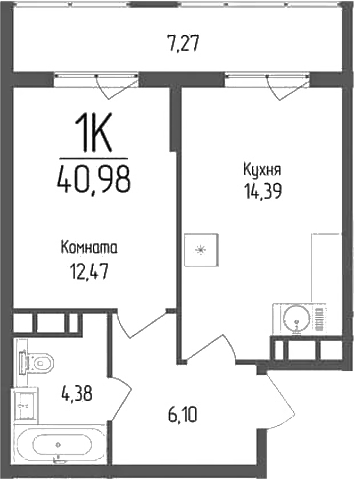 Планировка — Кумир, 1-комн., 37 м²
