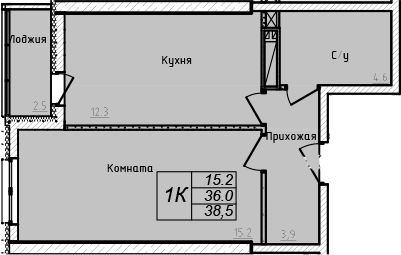 Планировка — Academia, 1-комн., 36 м²
