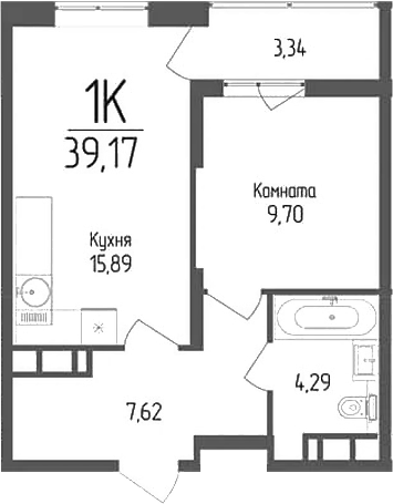 Планировка — Кумир, 1-комн., 38 м²