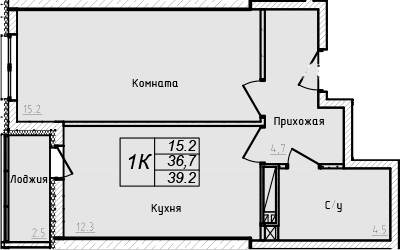 Планировка — Academia, 1-комн., 37 м²