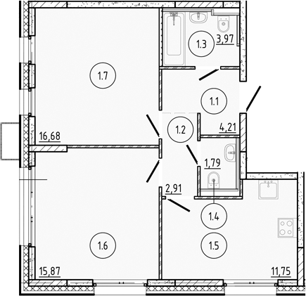 Планировка — Манзара, 2-комн., 57 м²