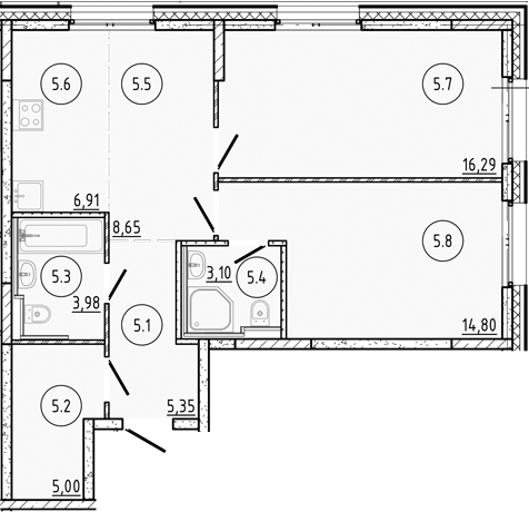 Планировка — Манзара, 2-комн., 64 м²