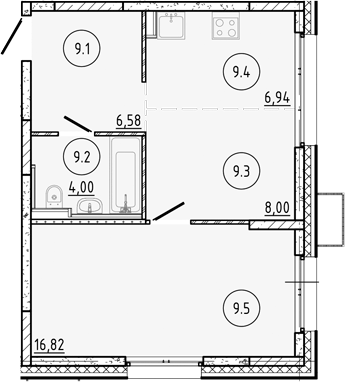 Планировка — Манзара, 1-комн., 42 м²