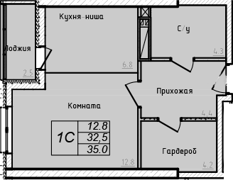 Планировка — Academia, Студия, 33 м²